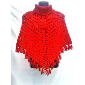 Woolen Crochet Beautiful Hot Red Poncho